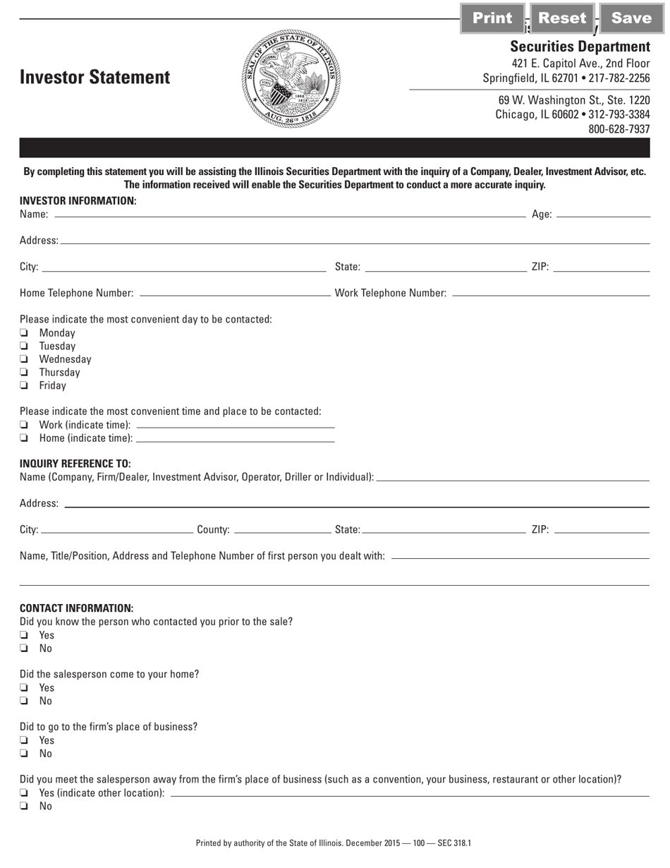 Form SEC318 Investor Statement - Illinois, Page 1