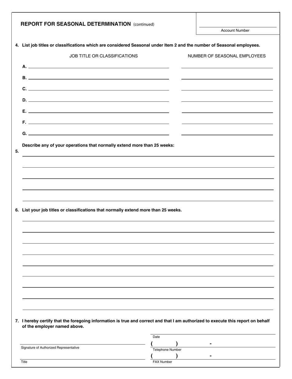 State Form 15672 (DWD Form 2003) Report for Seasonal Determination - Indiana, Page 2