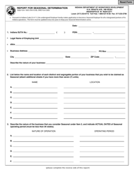 State Form 15672 (DWD Form 2003) &quot;Report for Seasonal Determination&quot; - Indiana