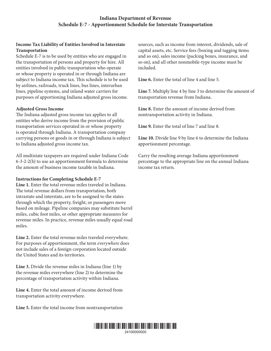 State Form 49192 Schedule E-7 Apportionment for Interstate Transportation - Indiana, Page 2