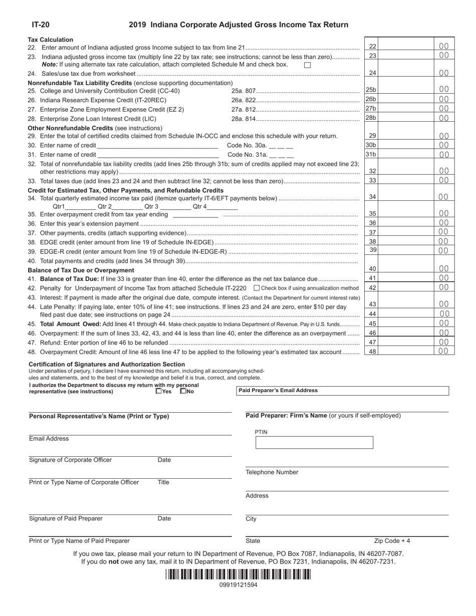 Form IT-20 (State Form 44275) Indiana Corporate Adjusted Gross Income Tax Return - Indiana, Page 2