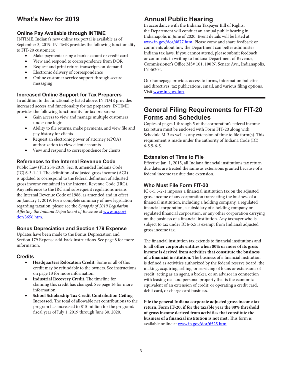 Instructions for Form FIT-20, State Form 44623 Financial Institution Tax Return - Indiana, Page 3