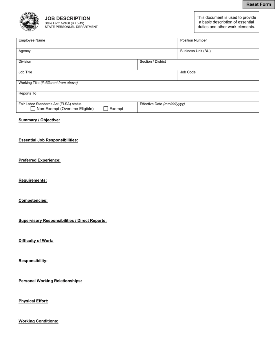 State Form 52468 Job Description - Indiana, Page 1