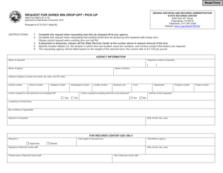 State Form 56675 Request for Shred Bin Drop-Off / Pick-Up - Indiana
