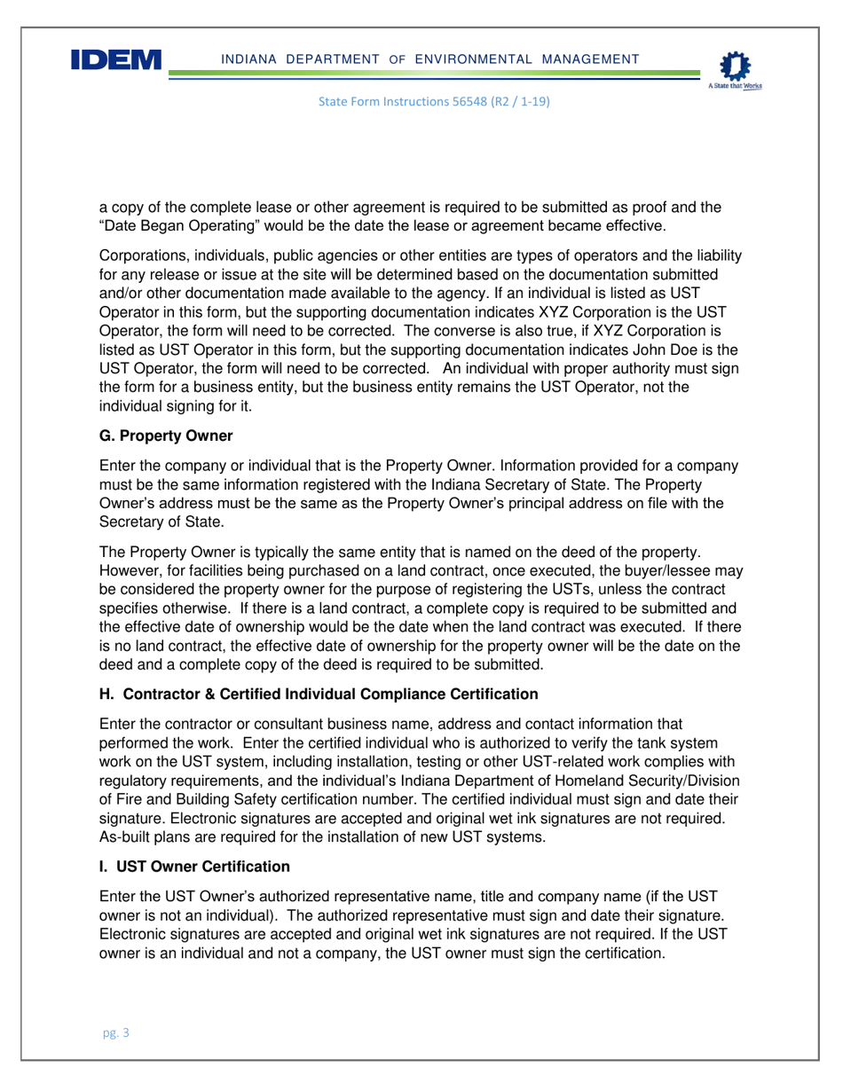 Instructions for State Form 56548 Initial Registration for Underground Storage Tank Systems - Indiana, Page 3
