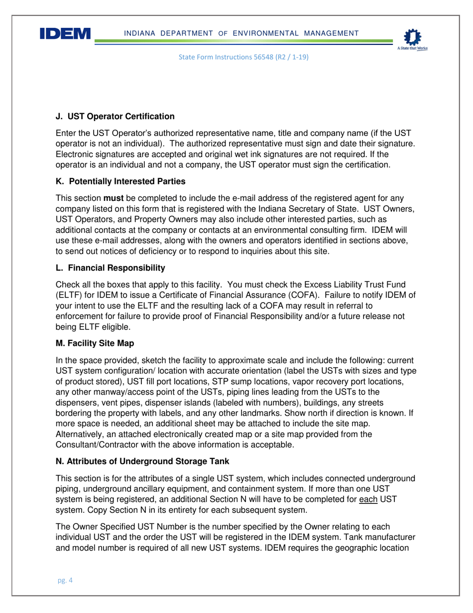 Instructions for State Form 56548 Initial Registration for Underground Storage Tank Systems - Indiana, Page 4