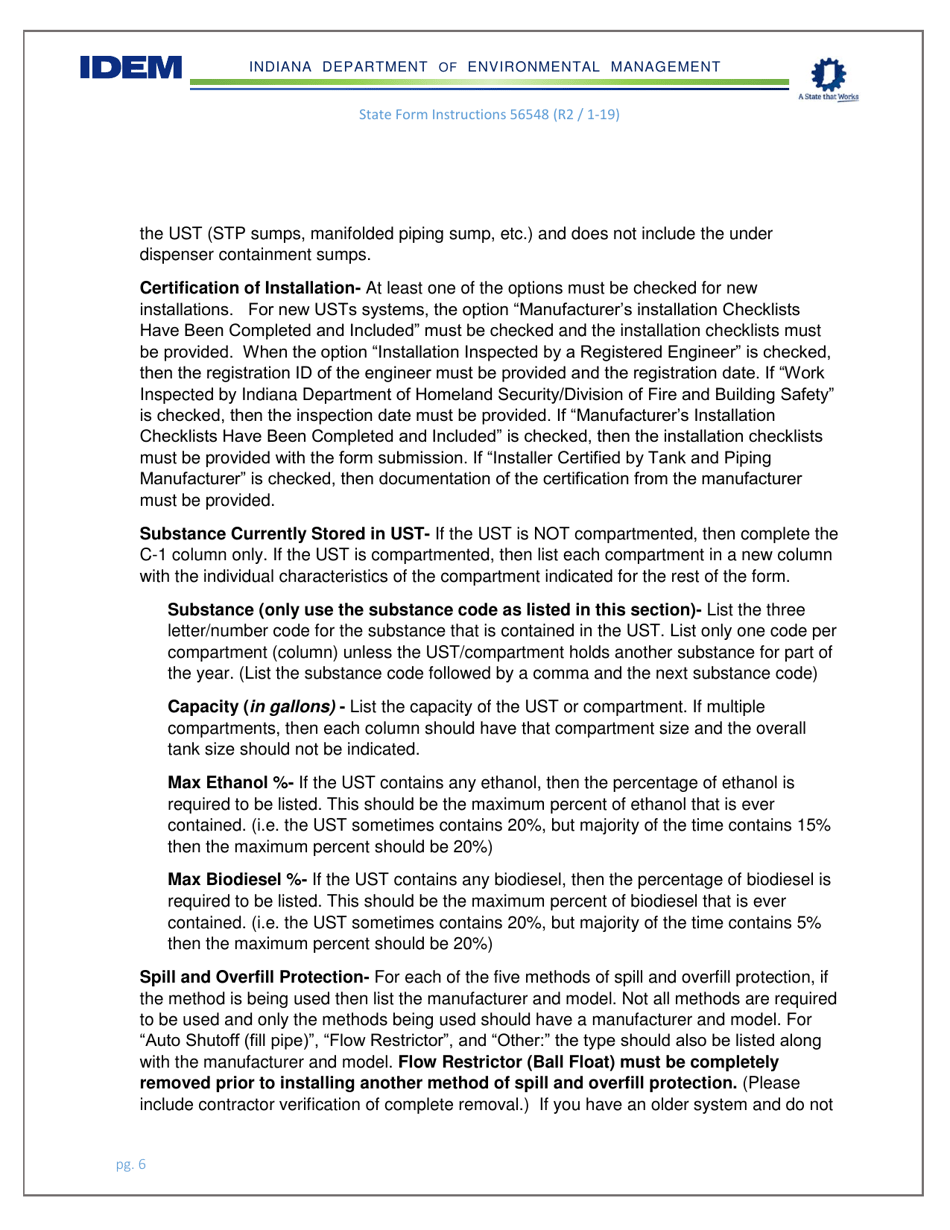 Instructions for State Form 56548 Initial Registration for Underground Storage Tank Systems - Indiana, Page 6