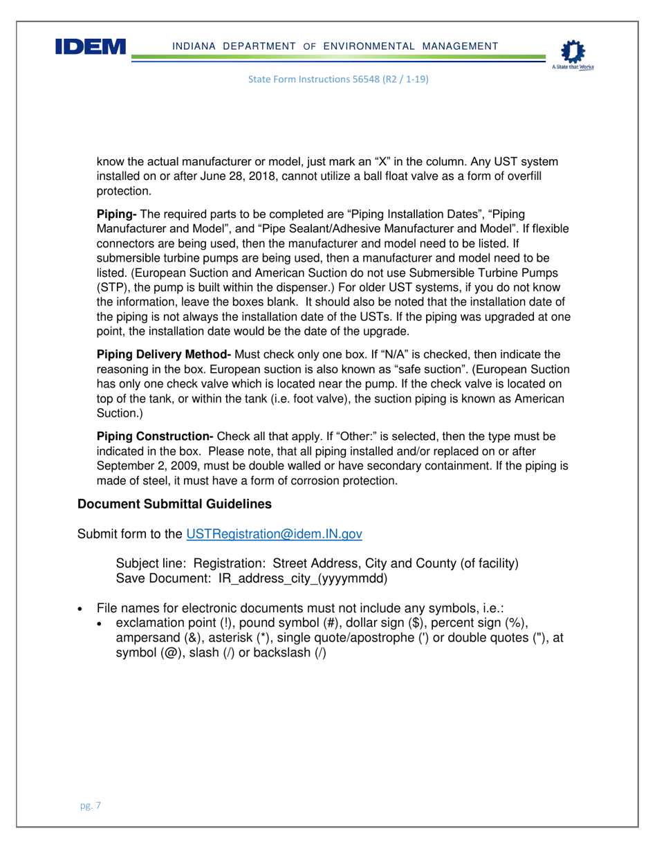 Instructions for State Form 56548 Initial Registration for Underground Storage Tank Systems - Indiana, Page 7