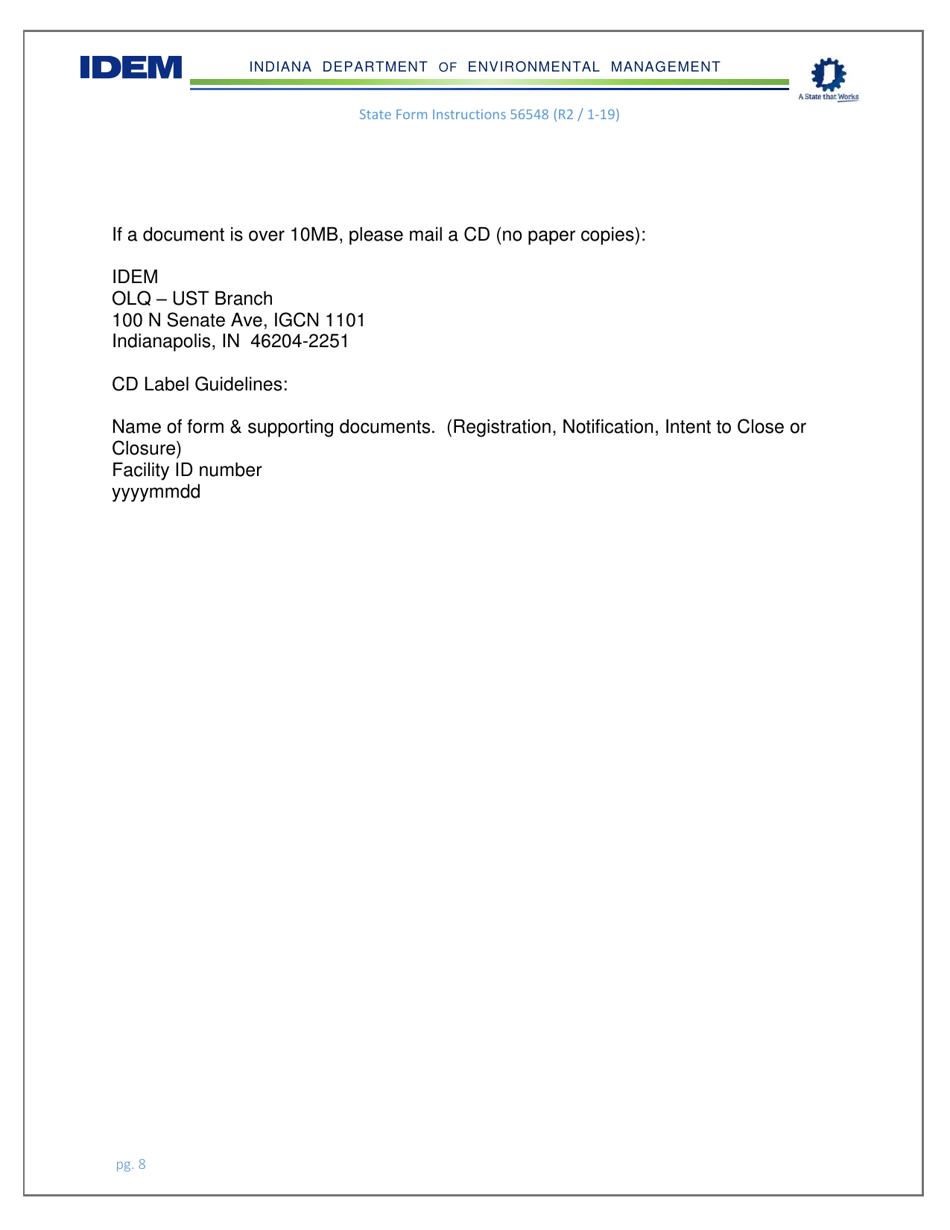 Instructions for State Form 56548 Initial Registration for Underground Storage Tank Systems - Indiana, Page 8