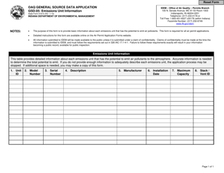 Form GSD-05 (State Form 51610) &quot;Oaq General Source Data Application - Emissions Unit Information&quot; - Indiana