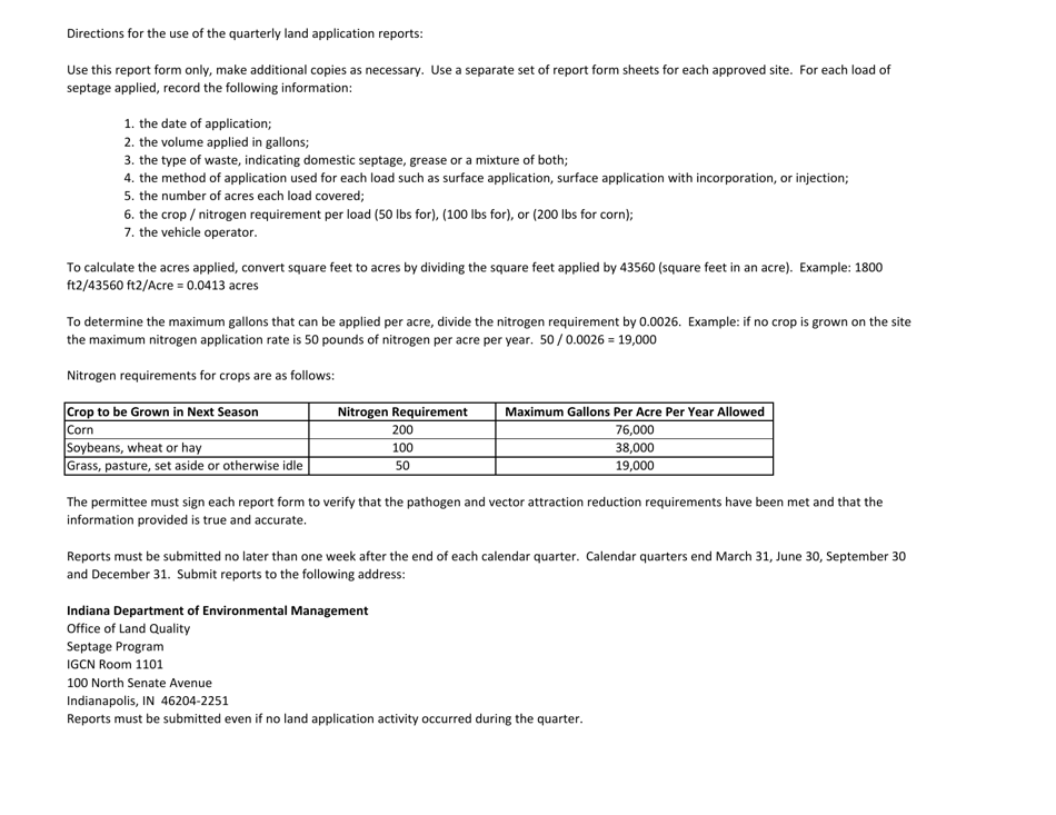 State Form 50397 Septage Land Application Quarterly Report - Indiana, Page 2