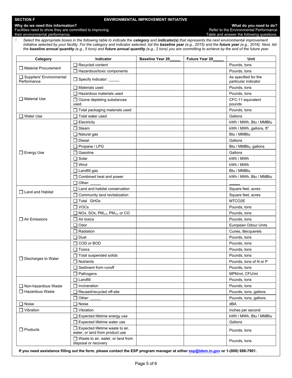 State Form 53475 Indiana Environmental Stewardship Program Annual Performance Report - Indiana, Page 5