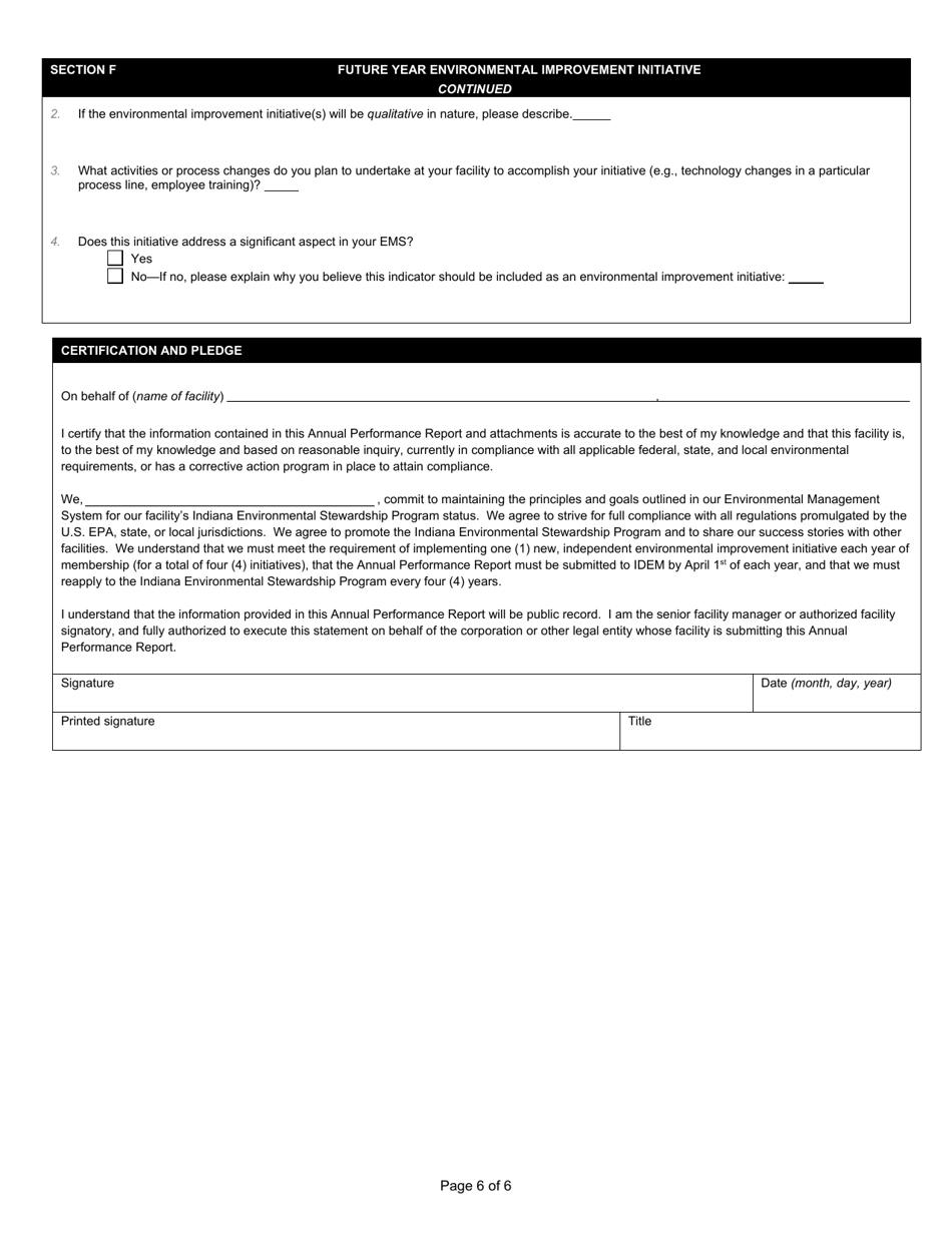 State Form 53475 Indiana Environmental Stewardship Program Annual Performance Report - Indiana, Page 6
