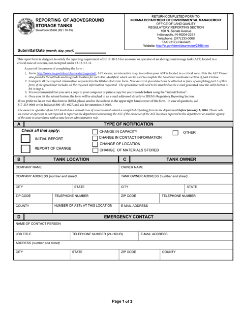 State Form 55906 Reporting of Aboveground Storage Tanks - Indiana