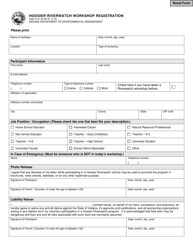 Document preview: State Form 55188 Hoosier Riverwatch Workshop Registration - Indiana