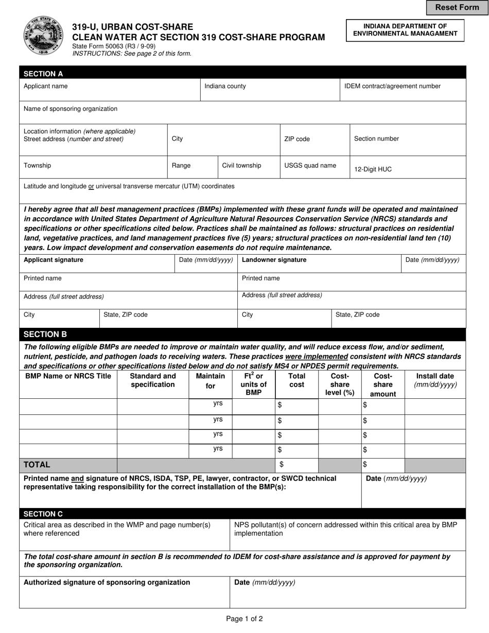 State Form 50063 Download Fillable Pdf Or Fill Online 319-u, Urban Cost 