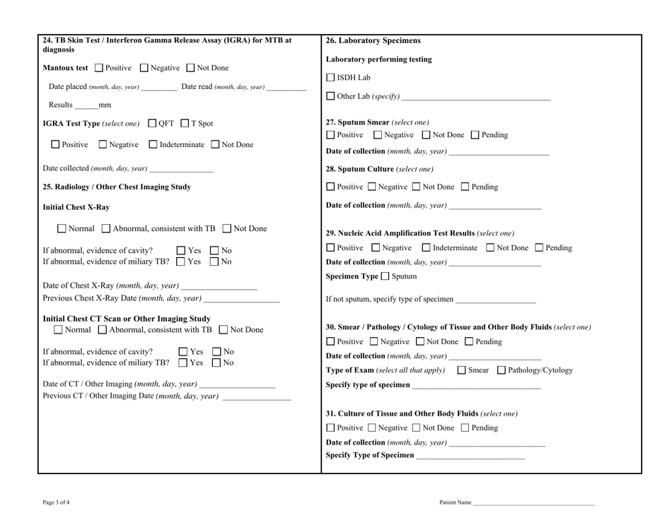 State Form 14058 Report of Tuberculosis - Indiana, Page 3
