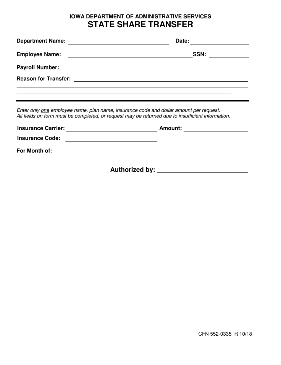 Form CFN552-0335 State Share Transfer - Iowa, Page 1