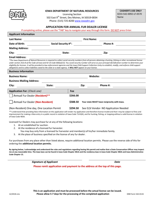 DNR Form 542-0133  Printable Pdf