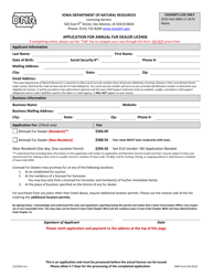 DNR Form 542-0133 Application for Annual Fur Dealer License - Iowa