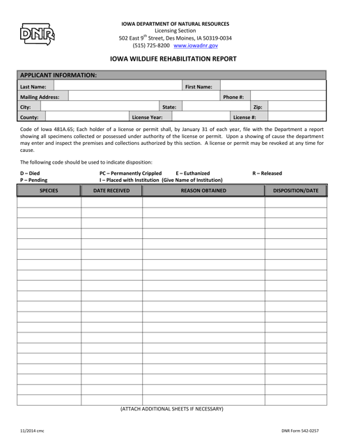DNR Form 542-0257  Printable Pdf