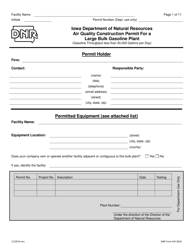 Document preview: DNR Form 542-0024 Air Quality Construction Permit for a Large Bulk Gasoline Plant - Iowa