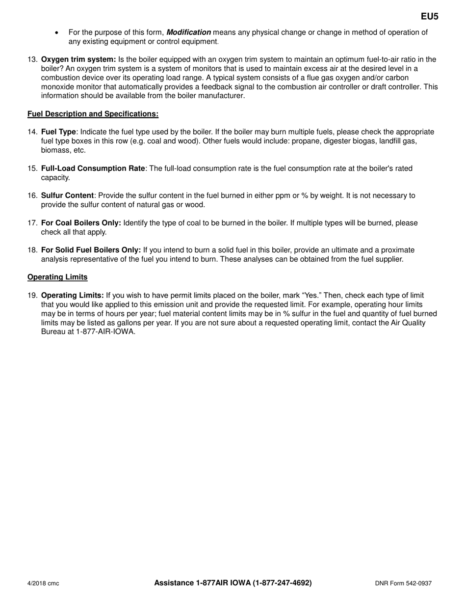 Form EU5 (DNR Form 542-0937) Boiler Information - Iowa, Page 3
