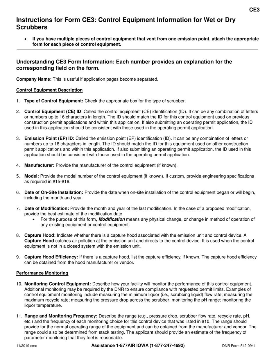 Form CE3 (DNR Form 542-0941) Control Equipment Information for Wet or Dry Scrubbers - Iowa, Page 2