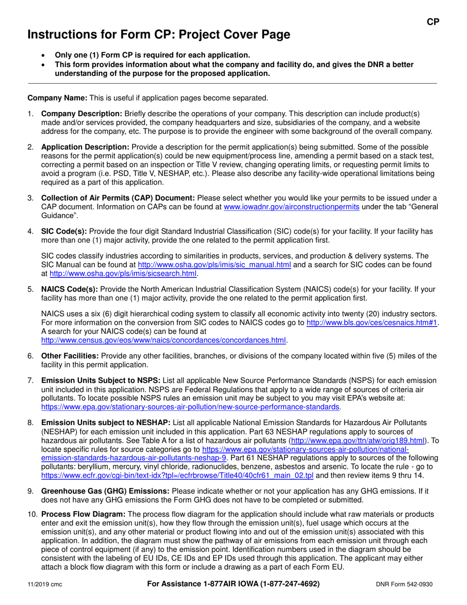 Form CP (DNR Form 542-0930) Application Cover Page - Iowa, Page 2