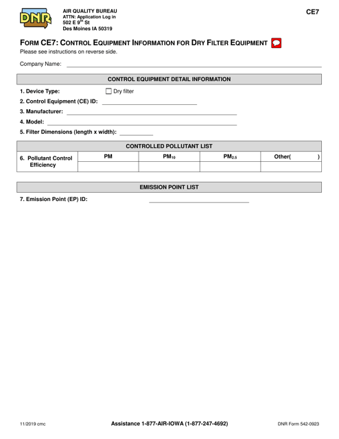Form CE7 (DNR Form 542-0923)  Printable Pdf
