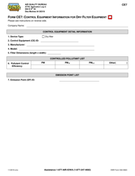 Form CE7 (DNR Form 542-0923) Control Equipment Information for Dry Filter Equipment - Iowa