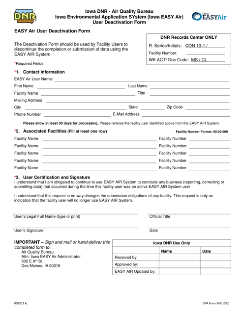DNR Form 542-1052  Printable Pdf