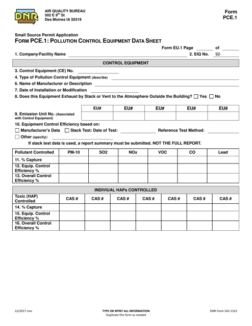 Form PCE.1 (DNR Form 542-1522)  Printable Pdf