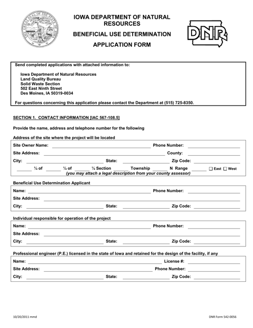 DNR Form 542-0056  Printable Pdf