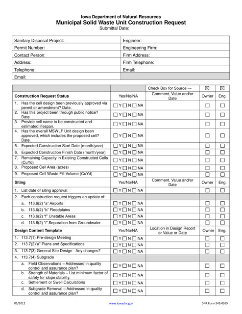 DNR Form 542-0365  Printable Pdf