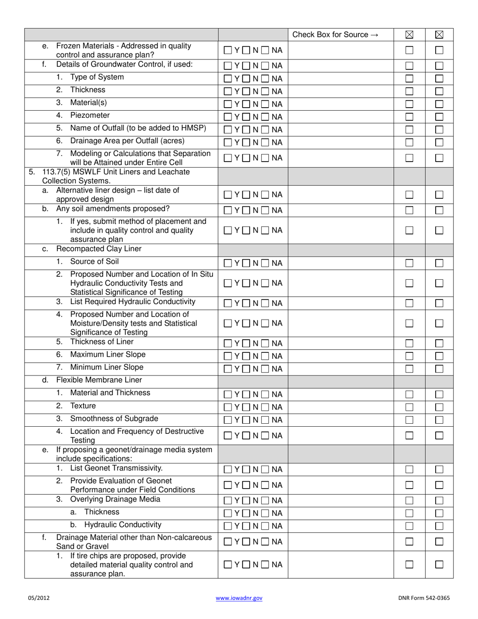 DNR Form 542-0365 Municipal Solid Waste Unit Construction Request - Iowa, Page 2