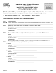 DNR Form 542-8089 Waste Tire Hauler Registration Application/Renewal Form - Iowa