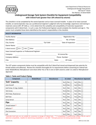 Document preview: DNR Form 542-1336 Underground Storage Tank System Checklist for Equipment Compatibility With E Blend Fuels (Greater Than 10% Ethanol by Volume) - Iowa