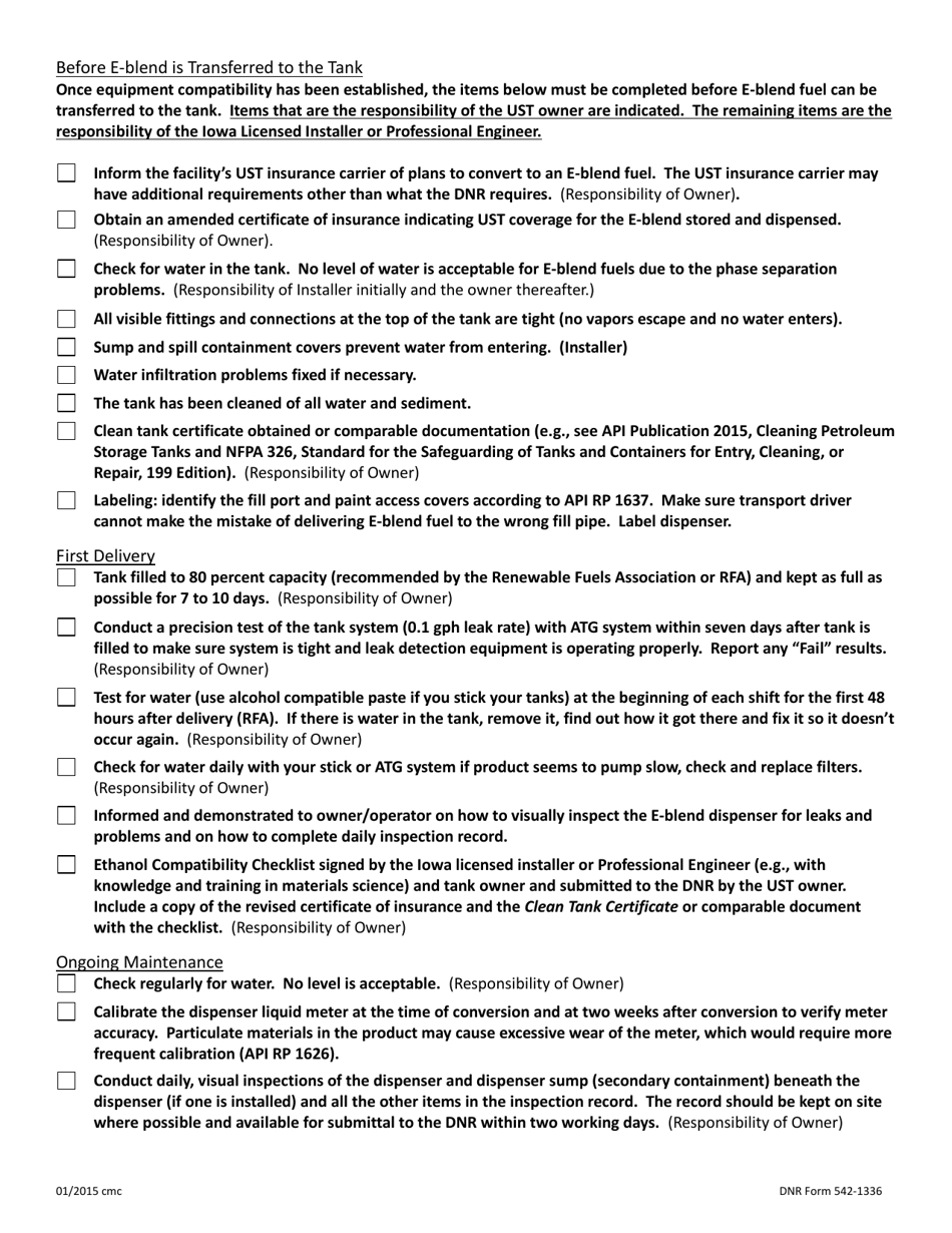 DNR Form 542-1336 Underground Storage Tank System Checklist for Equipment Compatibility With E Blend Fuels (Greater Than 10% Ethanol by Volume) - Iowa, Page 3