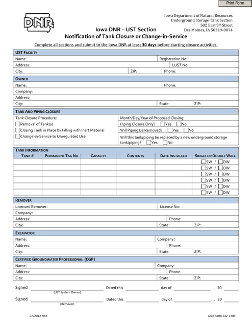 DNR Form 542-1308  Printable Pdf