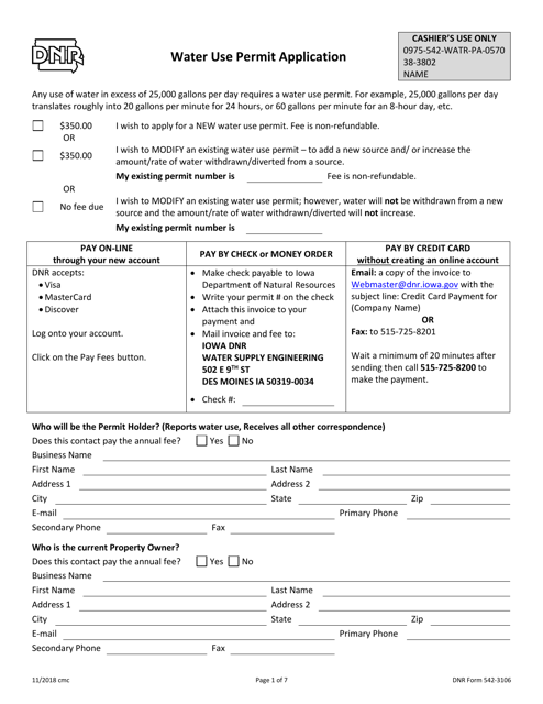 DNR Form 542-3106  Printable Pdf