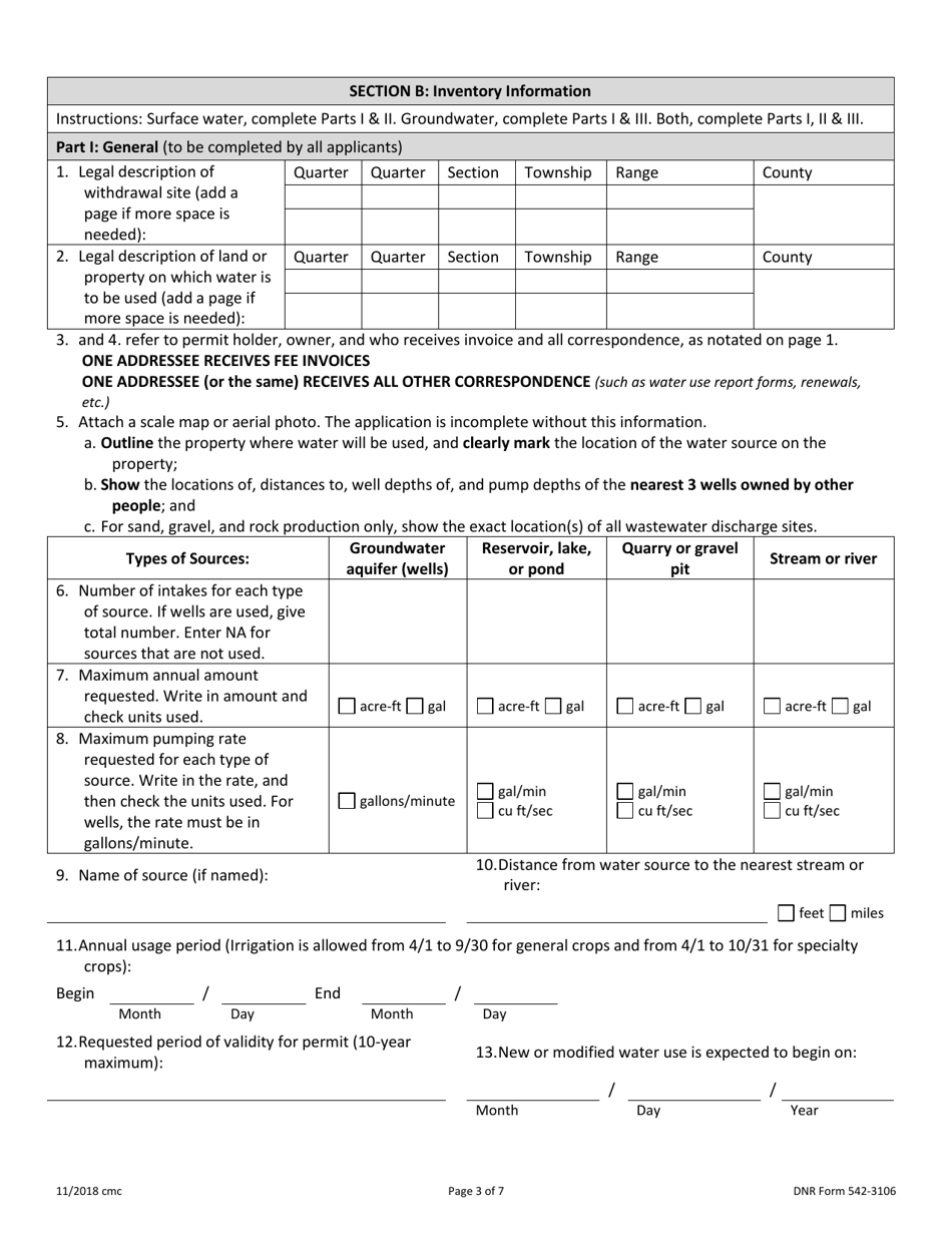 DNR Form 542-3106 Water Use Permit Application - Iowa, Page 3