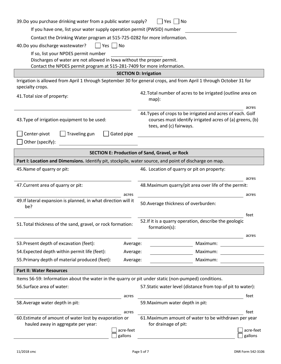 DNR Form 542-3106 Water Use Permit Application - Iowa, Page 5