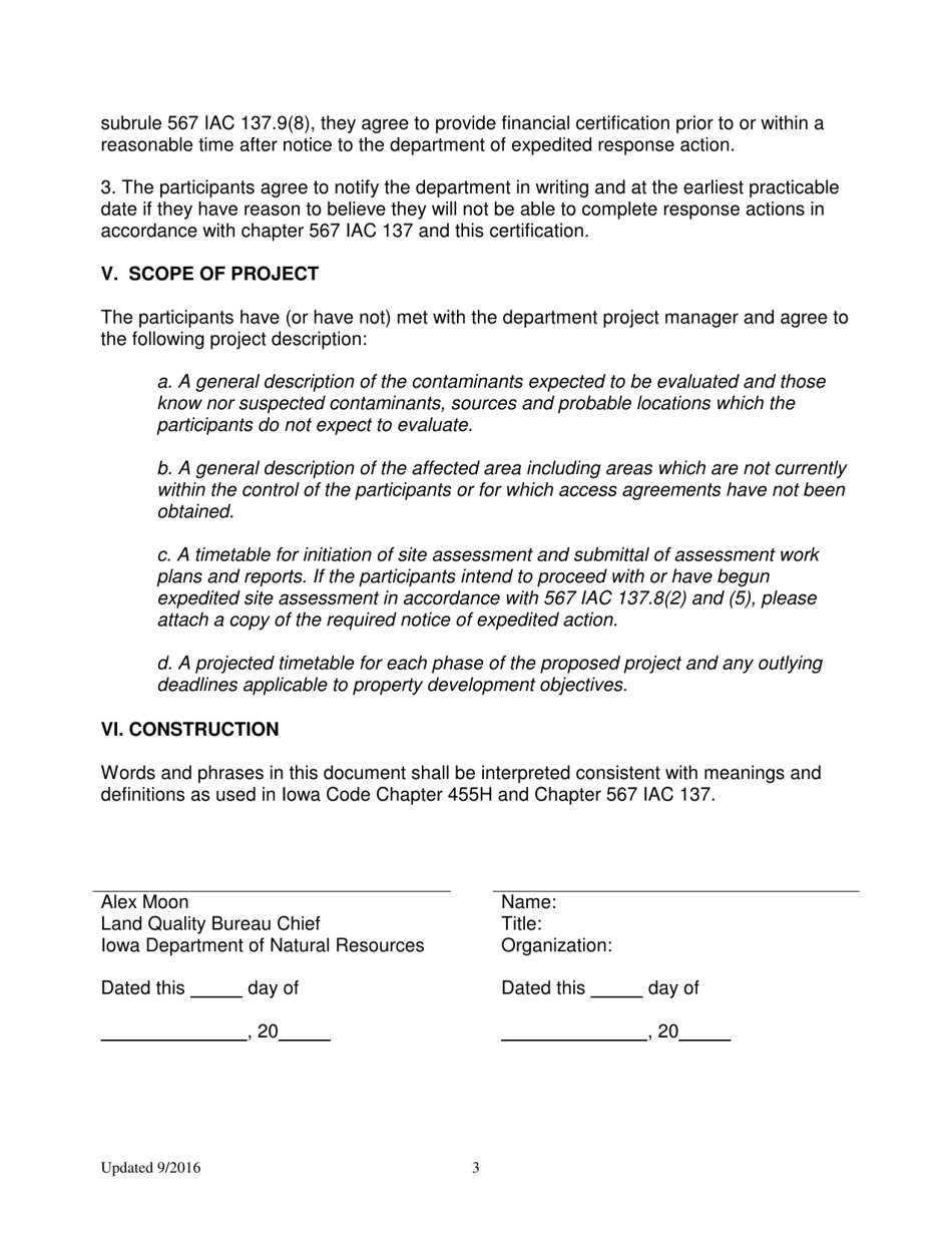 Participation Agreement Form - Iowa, Page 3