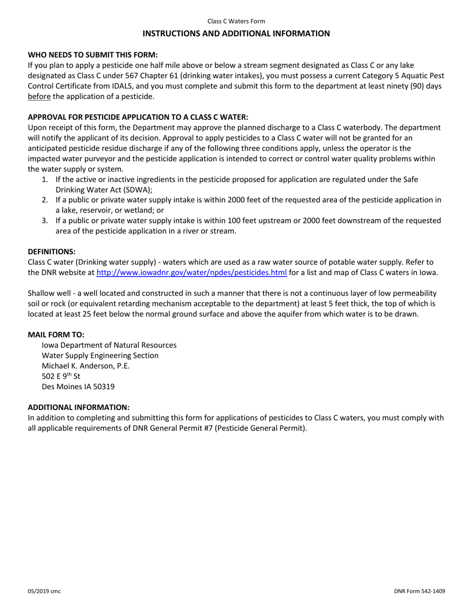 DNR Form 542-1409 Class C Waters Form - Iowa, Page 4