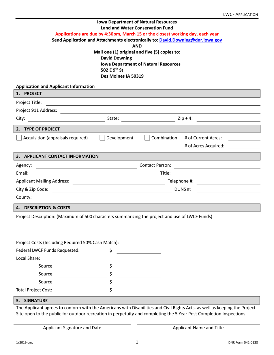 DNR Form 542-0128 Land and Water Conservation Fund Grant Application - Iowa, Page 1