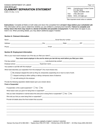 Form K-BEN3110 Claimant Separation Statement - Kansas