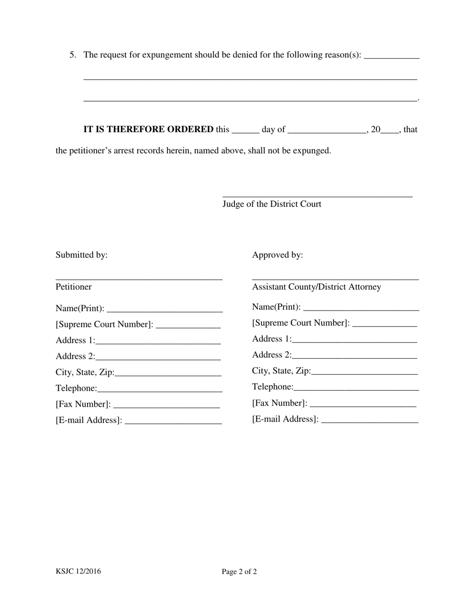 Order Denying Expungement of Arrest Record - Kansas, Page 2