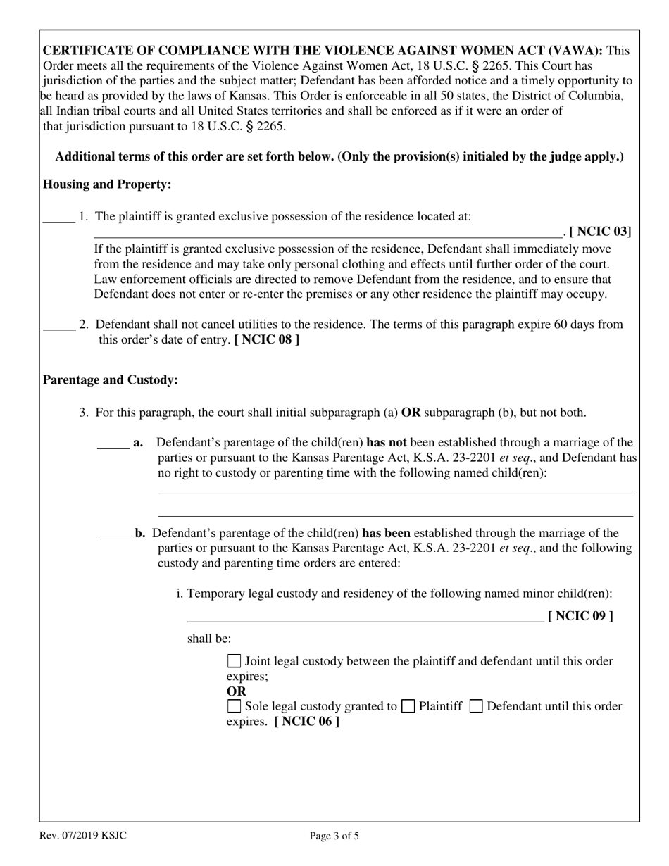 Temporary Order of Protection From Abuse - Kansas, Page 3