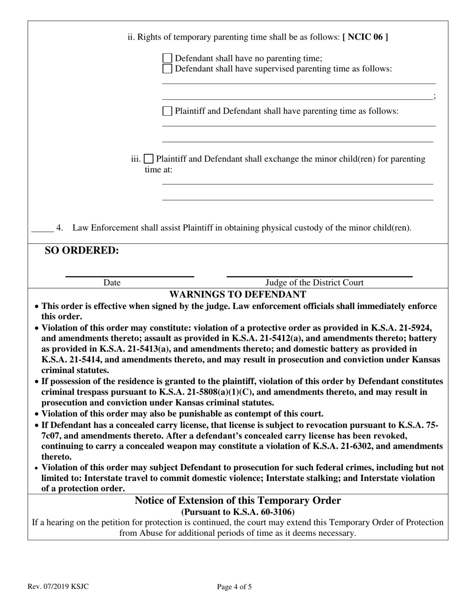 Temporary Order of Protection From Abuse - Kansas, Page 4